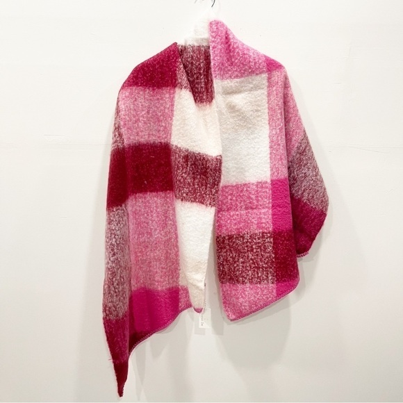 Avenue Zoe Oversized Long Pink Burgundy Plaid Scarf - Picture 3 of 9
